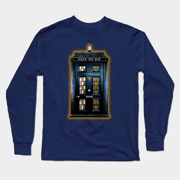 Blue Phone Box with 221b number Long Sleeve T-Shirt by Dezigner007